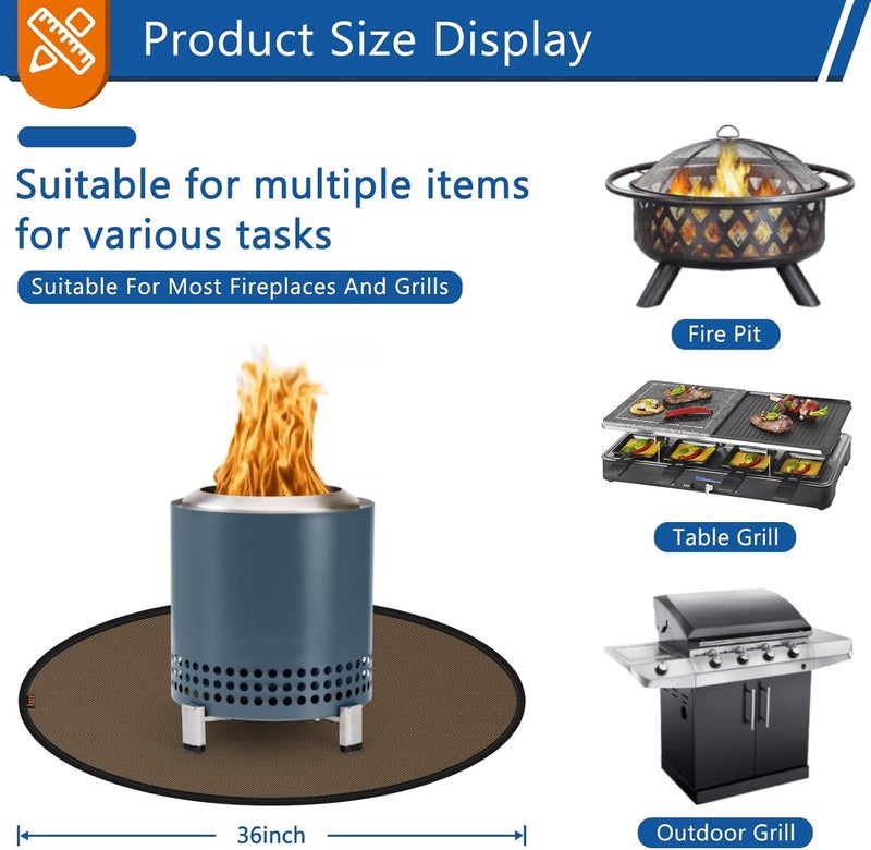 Anze Round Under Grill Mat for Outdoor Grill, 36 Inch Anti-Slip BBQ Floor Mats, Easy to Clean Reusable Fireproof Grill Pad, Oil-Proof Waterproof Protector for Deck Fireplace Pit Mat Brown - Image 2